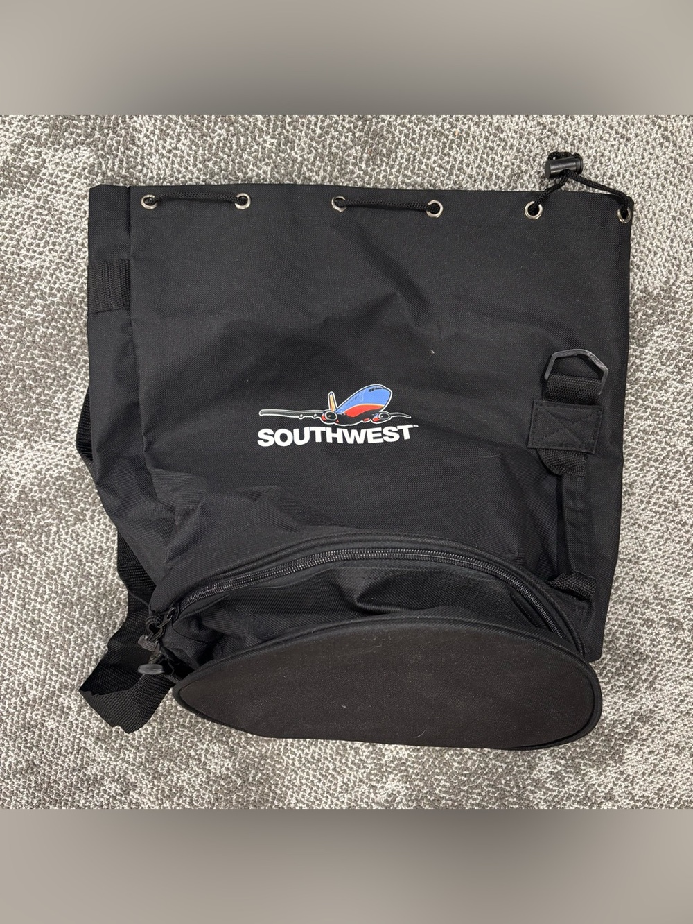 Southwest Airlines Travel Backpack Black Drawstring Closing Bag Large